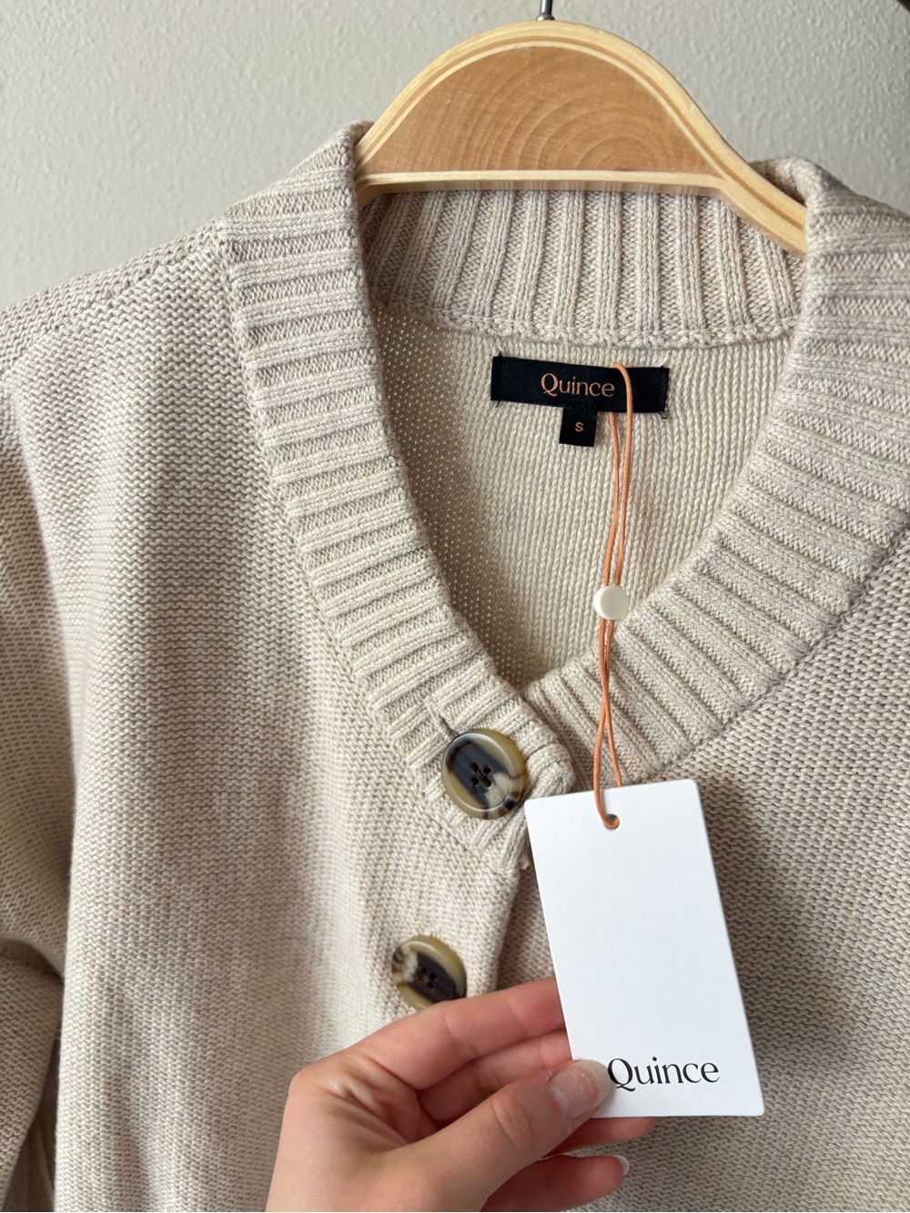 Quince Cream Scoop Neck Button Cardigan Sweater Size Small - Picture 2 of 2